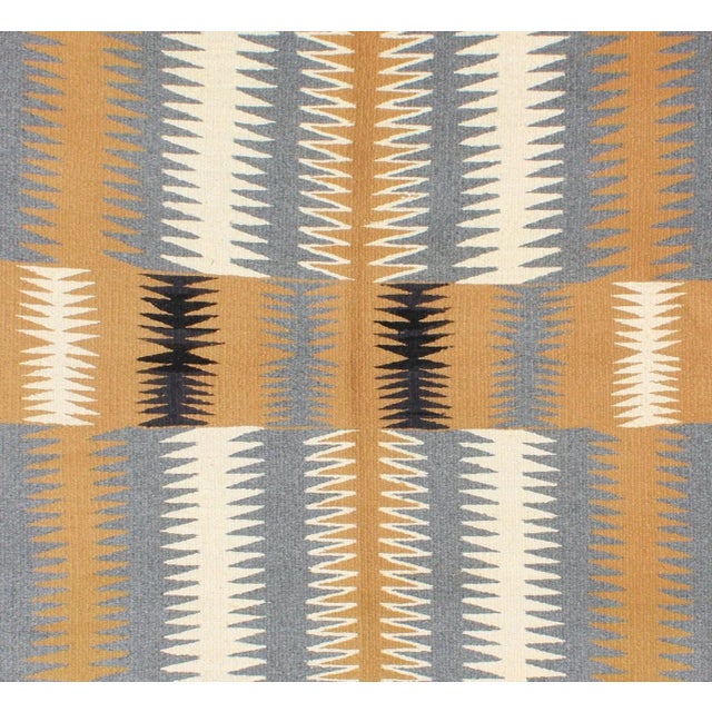 Tribal Small Vintage Navajo Style Kilim With Gold, Gray, Ivory, and Black For Sale - Image 4 of 6