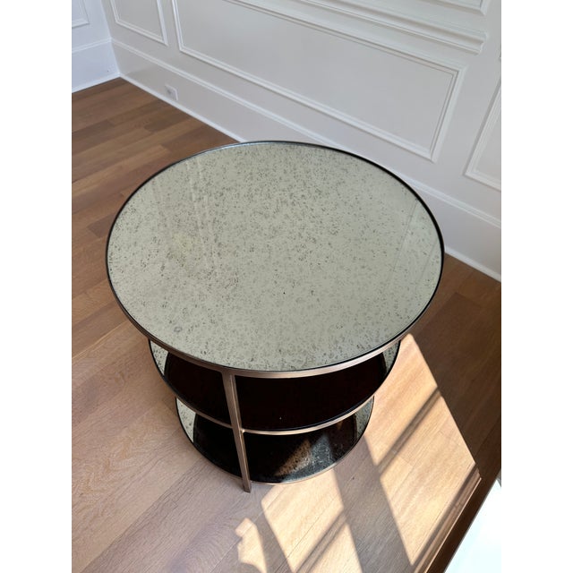 Arteriors Home Arteriors Round Three-Tier Bar Cart With Antiqued Mirror Shelves For Sale - Image 4 of 8