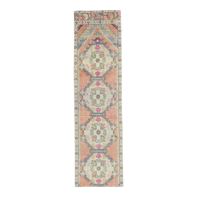 1970 Vintage Turkish Runner Rug, Hand Knotted Wool Hallway Runne For Sale