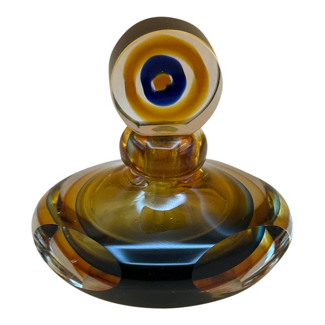 Vintage Murano-Style Sommerso Art Glass Perfume Bottle With Bullseye Stopper For Sale