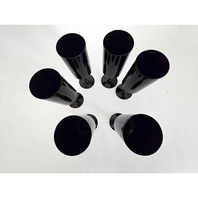1970s Water Goblets in Nocturne Black by Seneca Glass, Set of 6 For Sale - Image 12 of 15