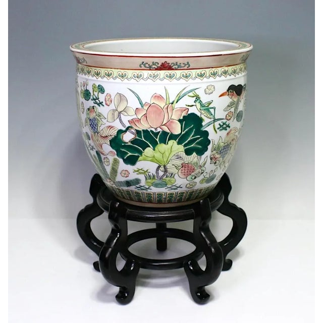 Ceramic Large Chinese White Enamelled Porcelain Lotus Pond Planter / Jardiniere, Goldfish, Ducks and Flowers (Republic Period) For Sale - Image 7 of 15
