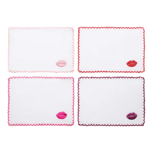 Dear Annabelle Lipstick Kisses Hand-Embroidered Cocktail Napkins - Set of 4