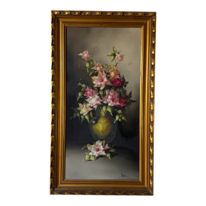 1960’s Vintage Blanes Still Life Flowers in Vase Oil on Canvas Painting, Framed