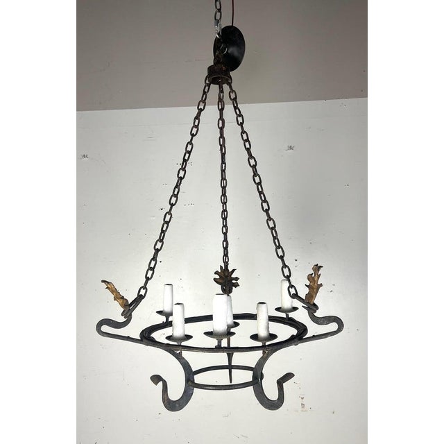 Gothic Six Light Spanish Wrought Iron Chandelier For Sale - Image 3 of 11