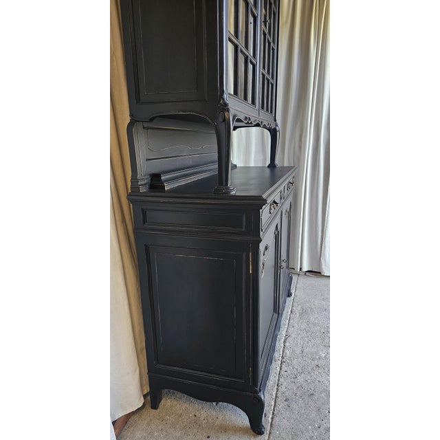 Antique French Cabinet, Distressed Black, Rococo Style, Buffet Cabinet Deux Corps, For Sale - Image 4 of 18