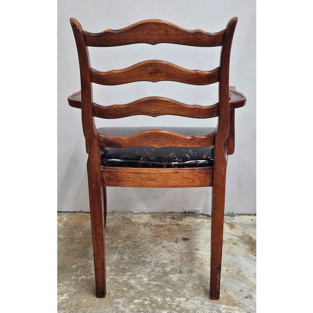 French Country Pair of French Country Mahogany and Upholstered Ladderback Armchairs For Sale - Image 3 of 8