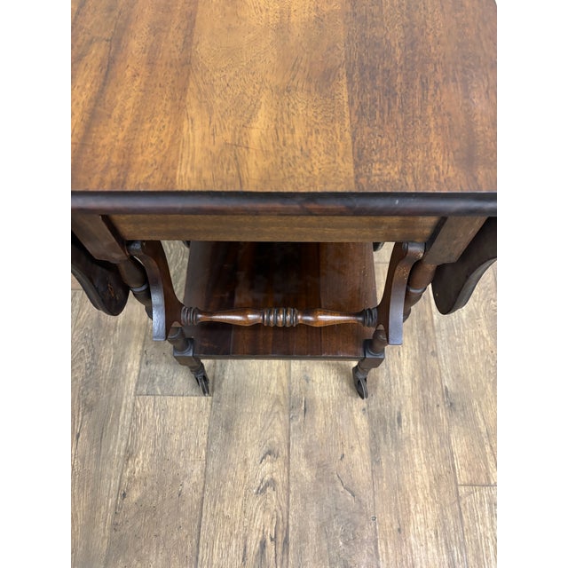 Vintage Mahogany Drop Leaf Bar Cart Tea Cart For Sale - Image 9 of 13