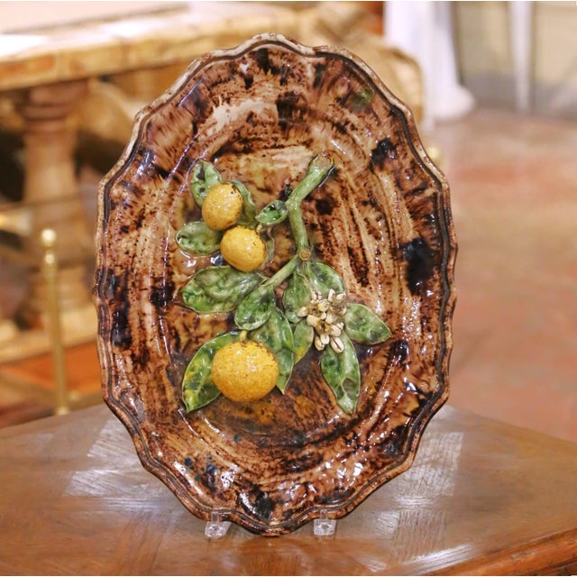 Late 19th Century 19th Century French Tardieu Fils Menton Faience Barbotine Citrus Wall Platter For Sale - Image 5 of 9