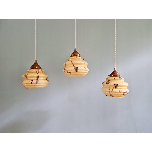 Art Deco Pendant Light in Marbled Opaline Glass from Scailmont, Belgium, 1920s For Sale - Image 3 of 17