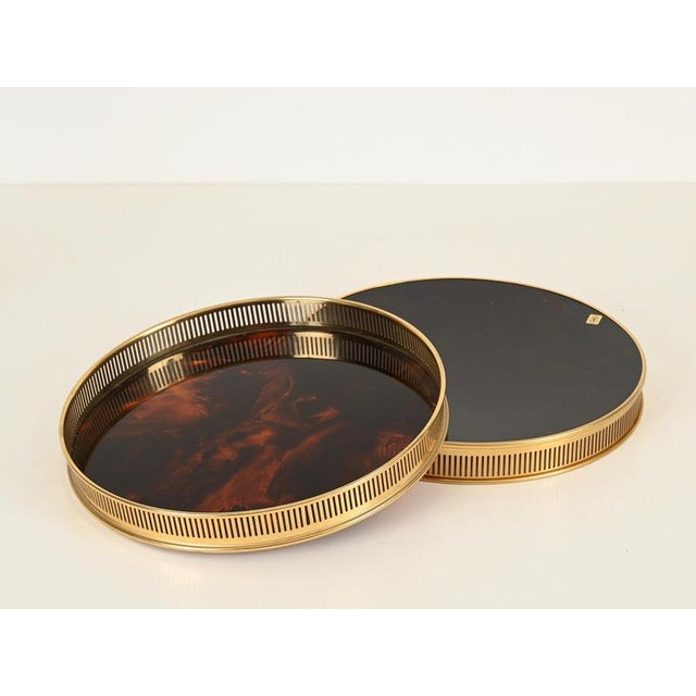 Round Tray in 24k Gold-Plated Brass and Tortoiseshell Acrylic Glass from Dior, Italy, 1970s For Sale - Image 6 of 13