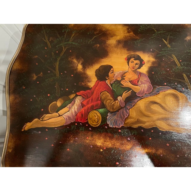 1990s 1990s Vintage French Style Painted Figures Brass Ormolu Accents Tall Table For Sale - Image 5 of 12