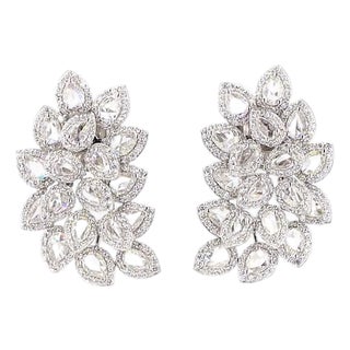 3.97 Carat Rose Cut Diamond Gold Earrings, Pair For Sale