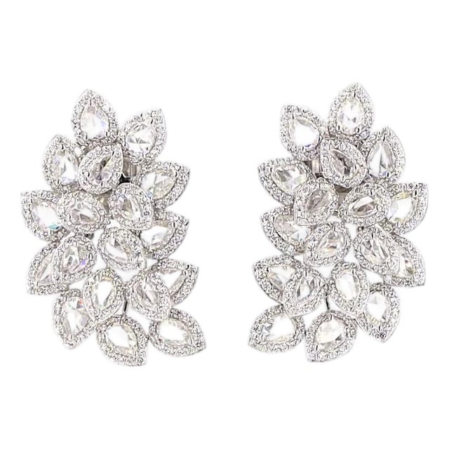 3.97 Carat Rose Cut Diamond Gold Earrings, Pair For Sale
