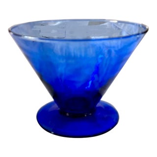Mid Century Cobalt Blue Glass Footed Bowl With Great Form For Sale