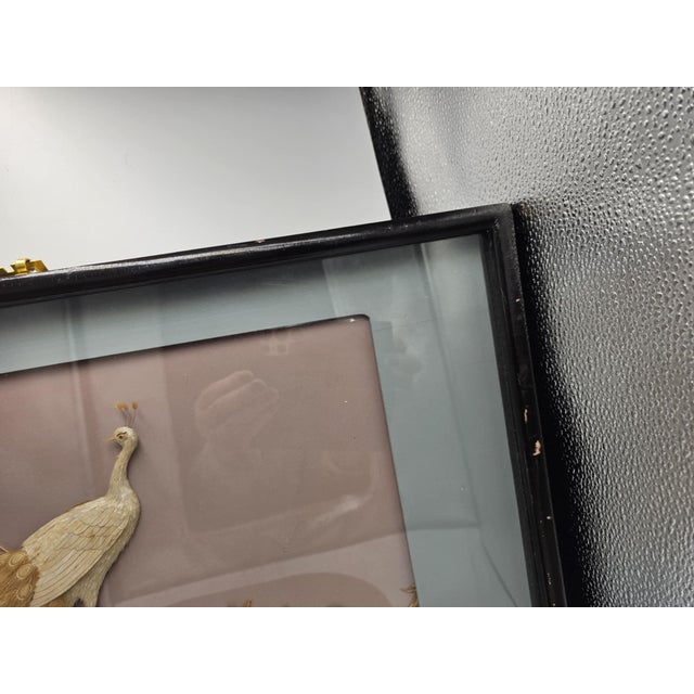 Wood Japanese Peacock Picture in a Frame, 1950s For Sale - Image 7 of 9