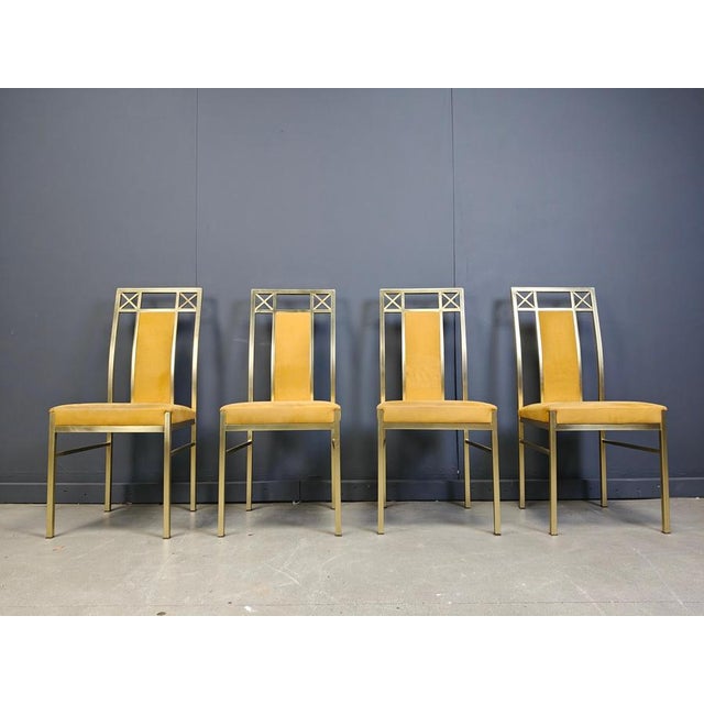 Vintage Brass Dining Chairs attributed to Belgochrom, 1970s, Set of 4 For Sale - Image 11 of 14