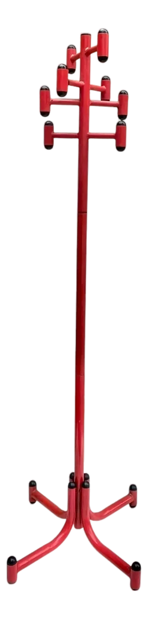 Vintage Memphis Style Red Metal Coat Rack | Postmodern Freestanding Hall Tree