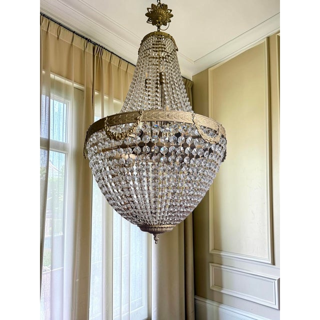 Hollywood Regency Large Antique Empire Crystal Chandelier, 1940s For Sale - Image 3 of 6