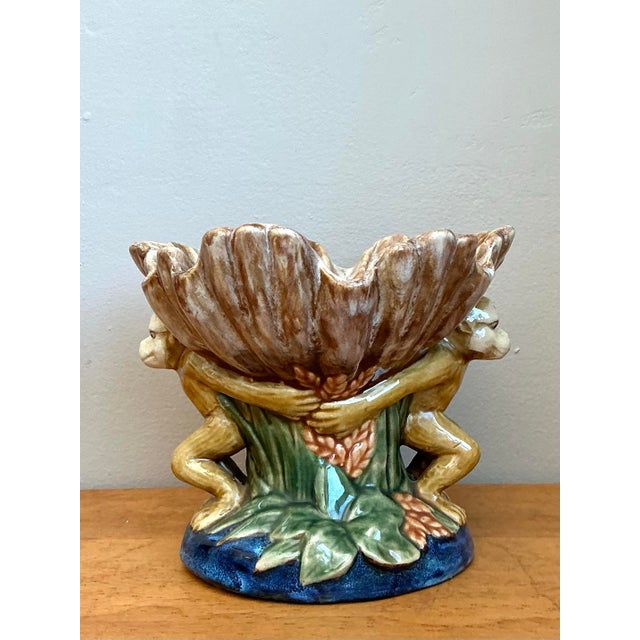 Ceramic Vintage Boho Majolica Monkey Shell Bowl For Sale - Image 7 of 12