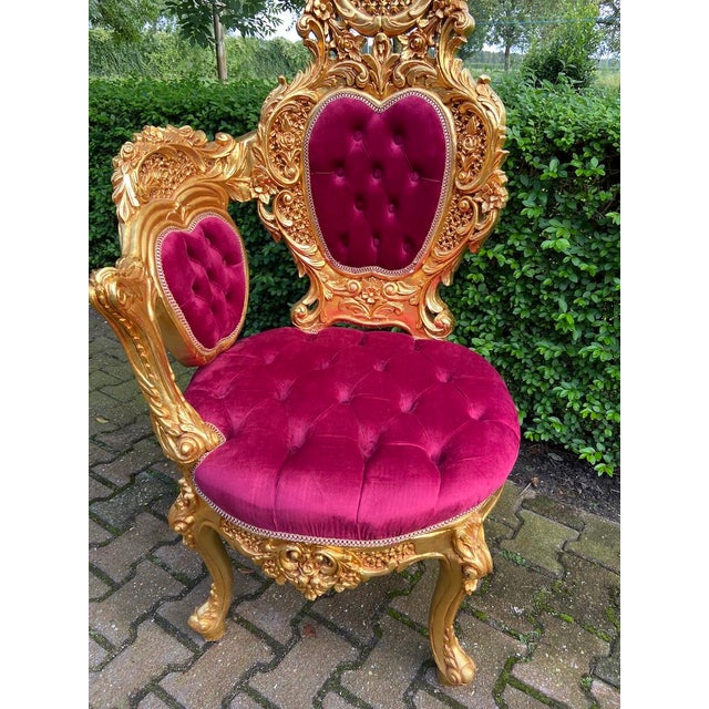 1970s Italian Baroque Gold Beech Red Velvet Chairs 2 PCS For Sale - Image 12 of 18