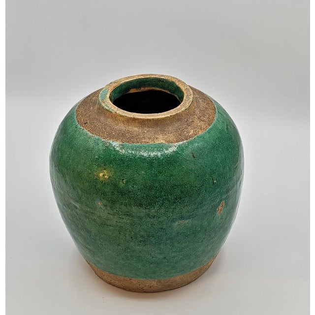 Midcentury French petite green glazed earthenware vase, 1950s.