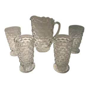 Vintage Indiana Glass Pitcher and 4 Iced Tea Glasses -Set