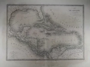 Map of Texas and the Gulf of Mexico, Antilles and Cuba Original 1838 First Edition of Pierre M. Lapie Map