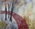 Mid-Century Modern abstracted landscape of autumn trees lining a red brick pathway by Charles Fuhrman (American,...