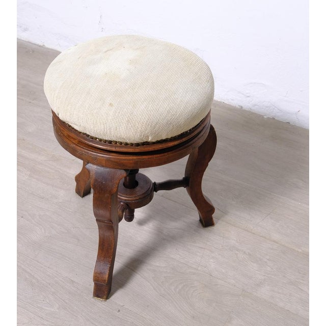 Antique Wooden Swivel and Adjustable Screw Piano Stool, 1930s For Sale - Image 3 of 12