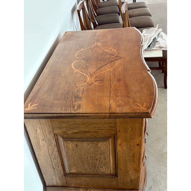 Brown French Provincial Serpentine Commode in Carved Oak With Inlay, 18th Century For Sale - Image 8 of 9