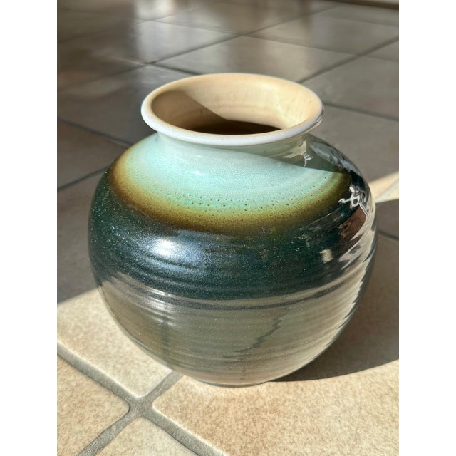 Sculptural Celadon and Iron Oxide Glazed Ceramic Art Vase by Martha Katzer for Karlsruher Majolika, Germany, 1940s For Sale - Image 12 of 15