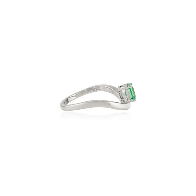 Not Yet Made - Made To Order Deco Style Minimal 14k White Gold Square-Cut Emerald Wave Solitaire Ring Size 6 For Sale - Image 5 of 14