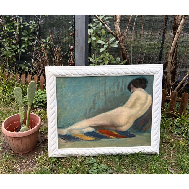 Elongated Female Nude, Early 20th Century, Oil Painting on Canvas For Sale - Image 9 of 11