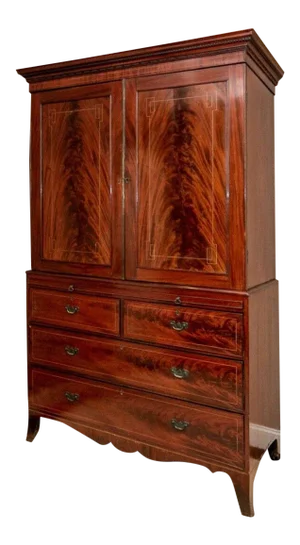 George III Highly-Figured Flame Mahogany Linen Press