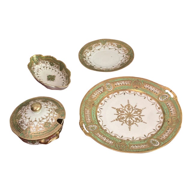 1970s Decorative Serving Dishes With Gold Accents- Set of 4 For Sale