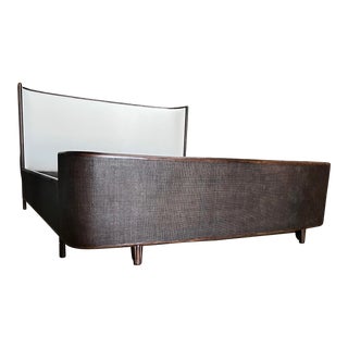 Baker Barbara Barry Half Moon Dark Tobacco Rattan Upholstered Cal King Bed For Sale