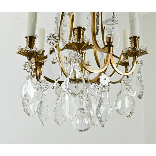 French Vintage Petite Brass & Crystal Chandelier For Sale In Baton Rouge - Image 6 of 12