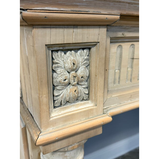 Wood French Louis XVI Neoclassical Style Carved Wood Fireplace Mantel For Sale - Image 7 of 12
