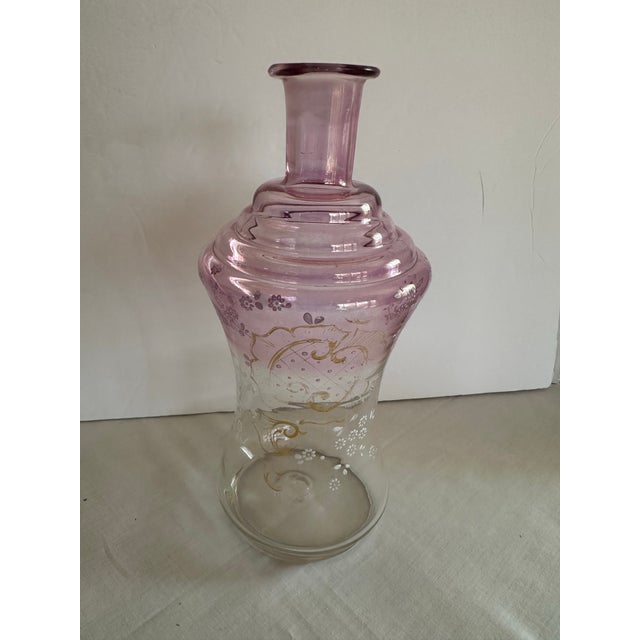 Glass Early 19th Century Bohemian Art Nouveau Glass Carafe With Enameled Floral Decorations For Sale - Image 7 of 12