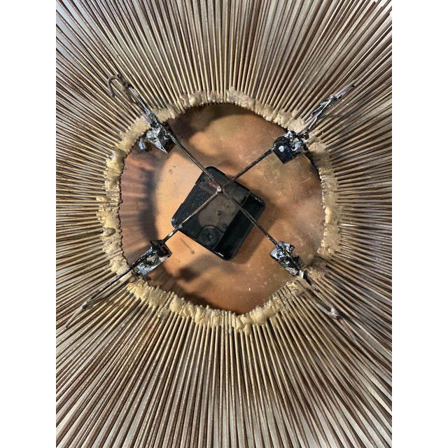 Vintage Brutalist Sunburst Wall Clock Brass and Copper Mid Century Modern, C. 60s 70s For Sale - Image 11 of 12