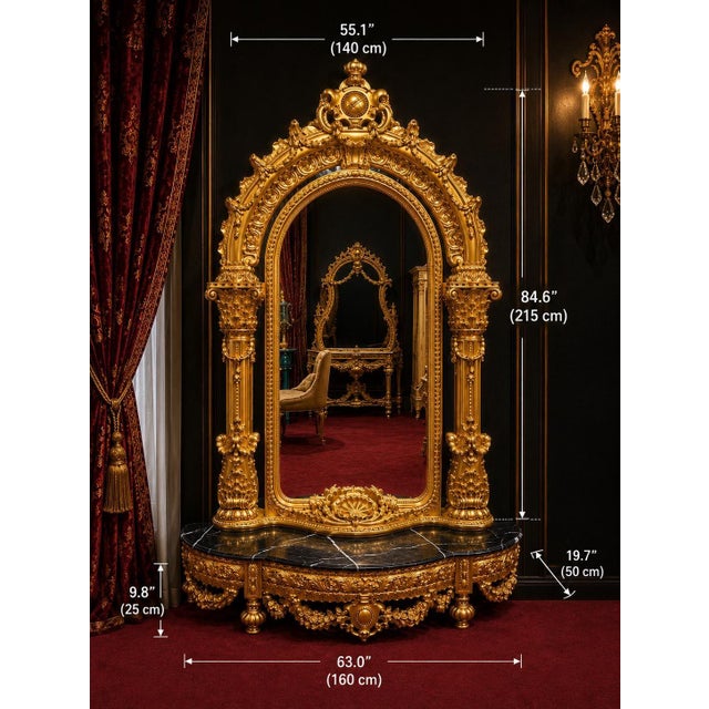 Early 19th Century Vintage Baroque Style Console Mirror 82'' H For Sale - Image 5 of 8