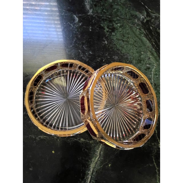 1920s Moser Art Deco Czech 24k Gold & Ruby Cabochon Crystal Pair of Ashtrays For Sale - Image 9 of 10