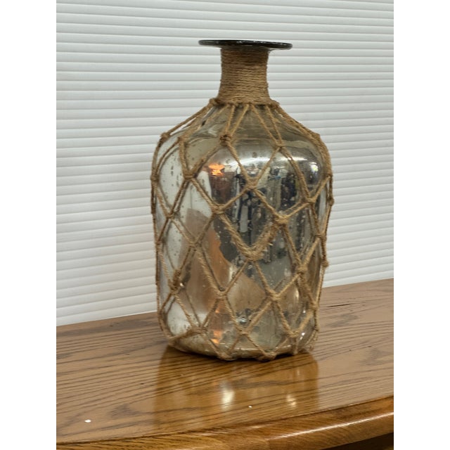 Twine Wrapped Mercury Glass Bottles, Set of Two For Sale - Image 11 of 12