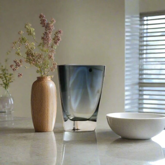 Modernist Glass Vase, Gray Blue Triangular Form | Made in Poland For Sale In Fayetteville, AR - Image 6 of 6