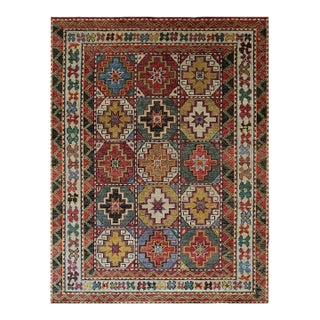 8x10 Brown Hand-Knotted Wool Tiled Starburst Classic Traditional Carpet Rug For Sale