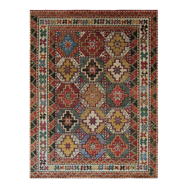 8x10 Brown Hand-Knotted Wool Tiled Starburst Classic Traditional Carpet Rug For Sale