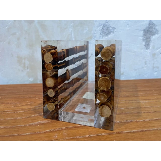 Vintage Lane Crawford Bamboo and Lucite Napkin or Card Holder For Sale In Philadelphia - Image 6 of 7