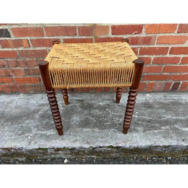 Late 20th Century Rope Seat Bobbin/ Spool Leg Footstool or Ottoman For Sale - Image 10 of 11