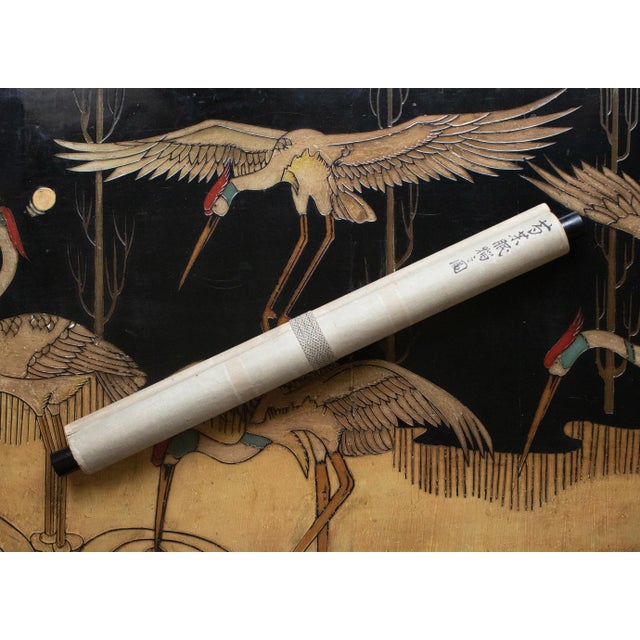 "Sleeping Cat and Peony Flower" by Shuto, Japanese Silk Scroll Watercolor Painting For Sale - Image 15 of 18